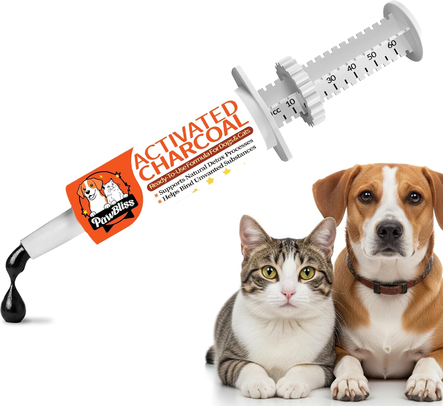 Activated Charcoal First Aid Kit -Emergency Support for Dogs, Cats & Puppies, Natural Charcoal Formula for Digestive Balance, Camping & Home Essential Oral Anti Diarrhea Digestive (60ml 1Tubes)