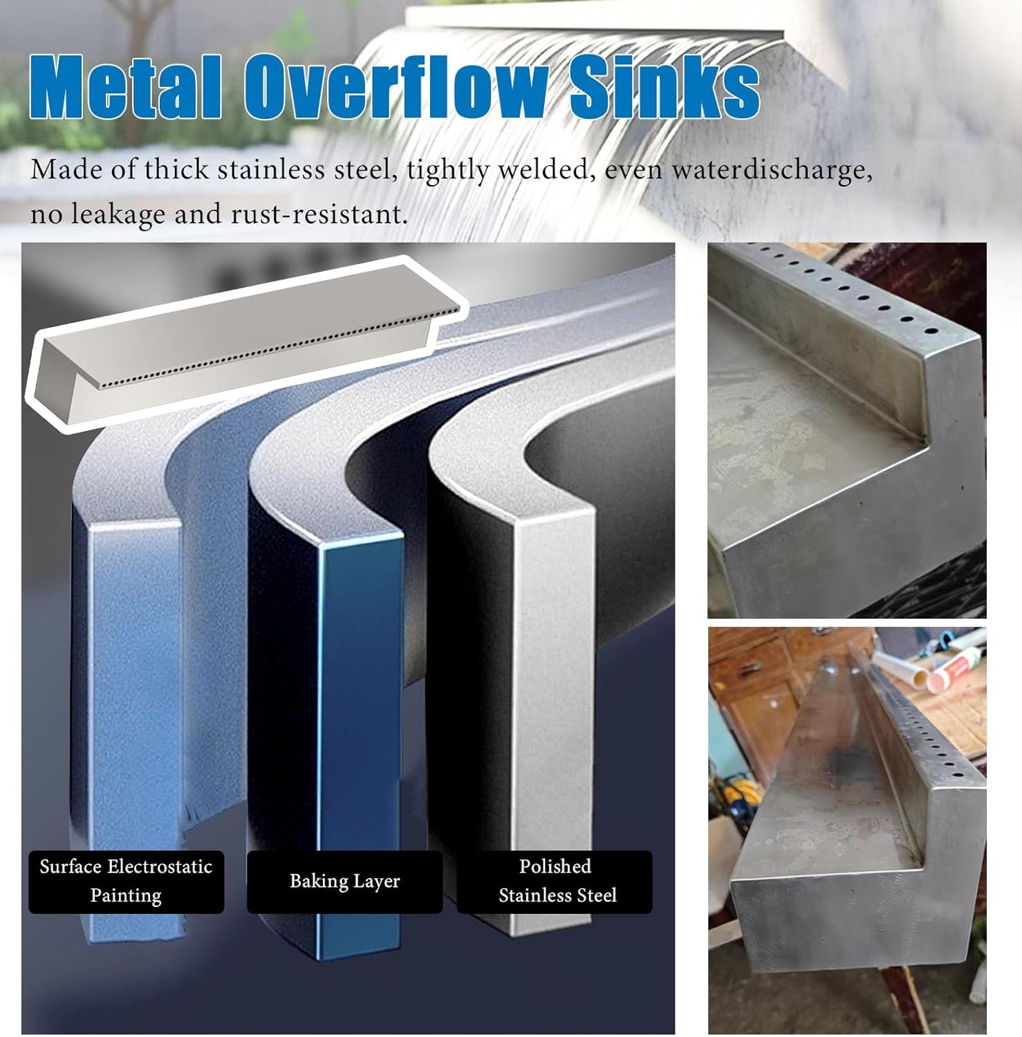 Outdoor Waterfall Spillway Kit for Garden Pools - 51" Decorative Water Feature, Inground Fountains & Falls, 10 to 59 Inch Sizes, Perfect for Backyard Landscaping.