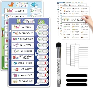 Upgraded 2 in 1 Bedtime/Morning Routine Chart - Magnetic Chore Chart for Toddlers, Cute Visual Schedule Board for Home, Kids Checklist to Do List ADHD Tools