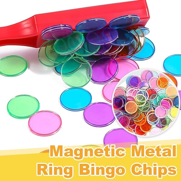 100 Piece Magnetic Bingo Set - Chip with Metal Ring, Plastic Tokens, Markers, Math Account, Scientific Research, STEM Kit, Family Game Evenings (Multi-Colour) - 3