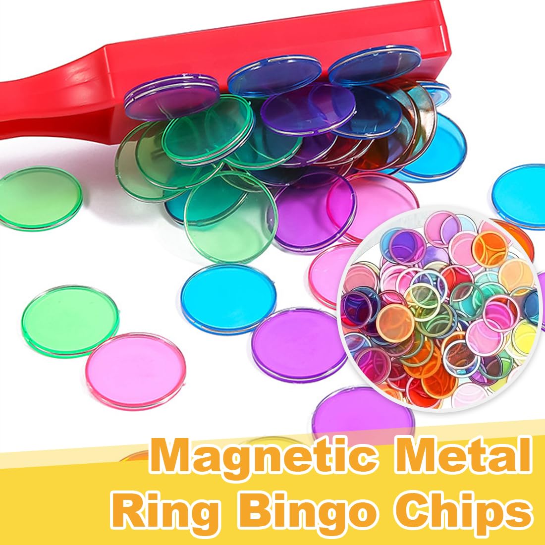 100 Jetons Magnétiques Bingo Multicolores – Anneau Métallique Intégré, Marqueurs Plastique épais Pour Jeux De Société, éducatif STEM, Maths, Comptage, Famille