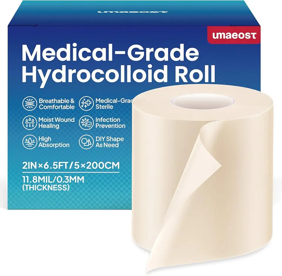 Umaeost Hydrocolloid Roll for Wound Care: 2IN*6.5FT - Waterproof Ultra Thin Self Adhesive Patch for Blisters Acne Bedsores Pressure Diabetic Ulcers - DIY Size