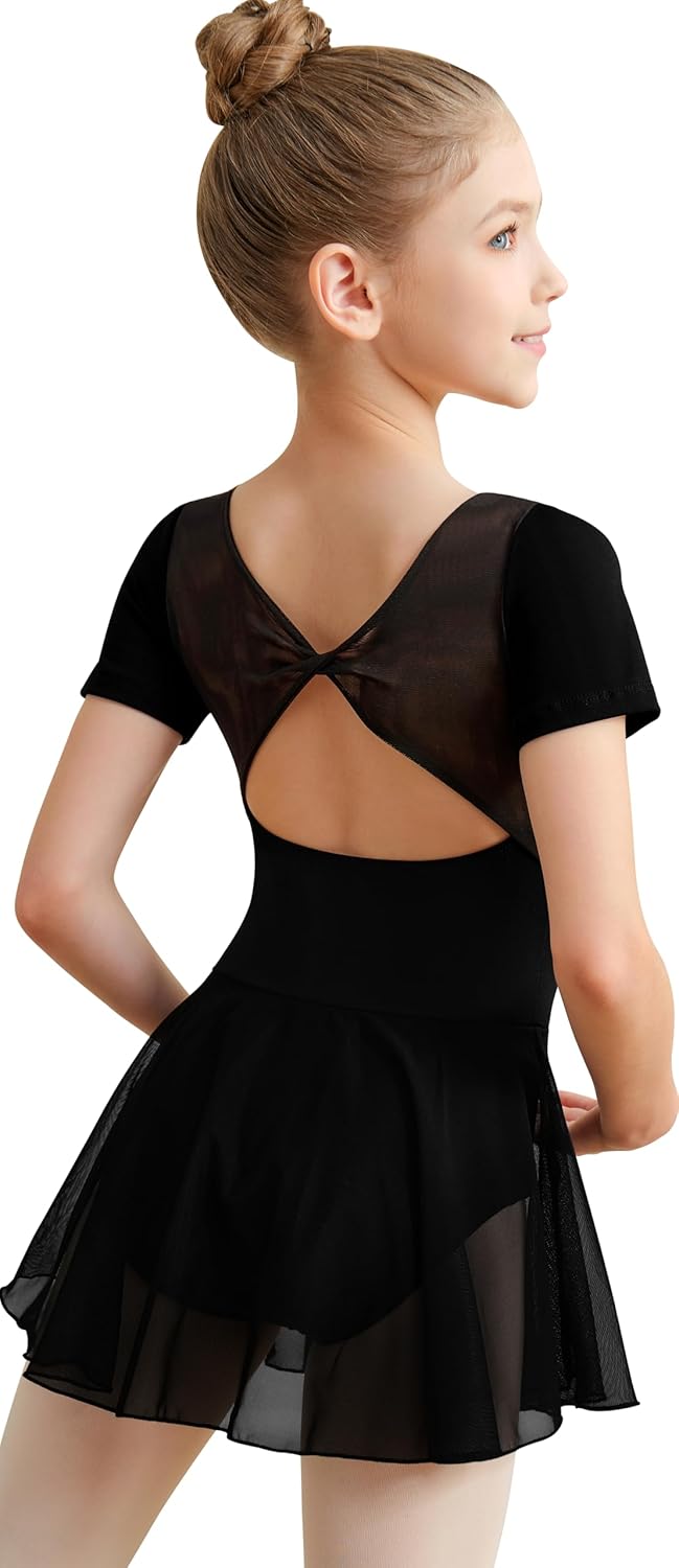 DANSHOW Girls Mesh Ballet Leotard Sleeveless Dance Dress, Crisscross Hollow Back, Full Front Lining