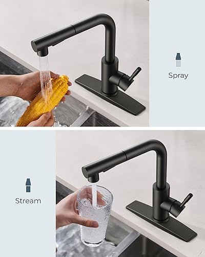Miniatura 60 de FORIOUS Grifos de cocina con rociador extraíble, acero inoxidable de níquel cepillado, grifo de fregadero clásico extraíble de una sola manija