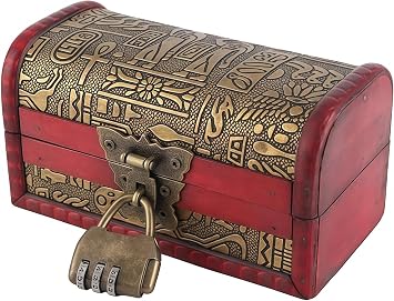 Vintage Wooden Treasure Chest, Antique Jewelry Lockable Box, Kids Small Chest European Style, Wooden Storage Decorative Box with Fish, Insects, Birds, Beasts Patterns