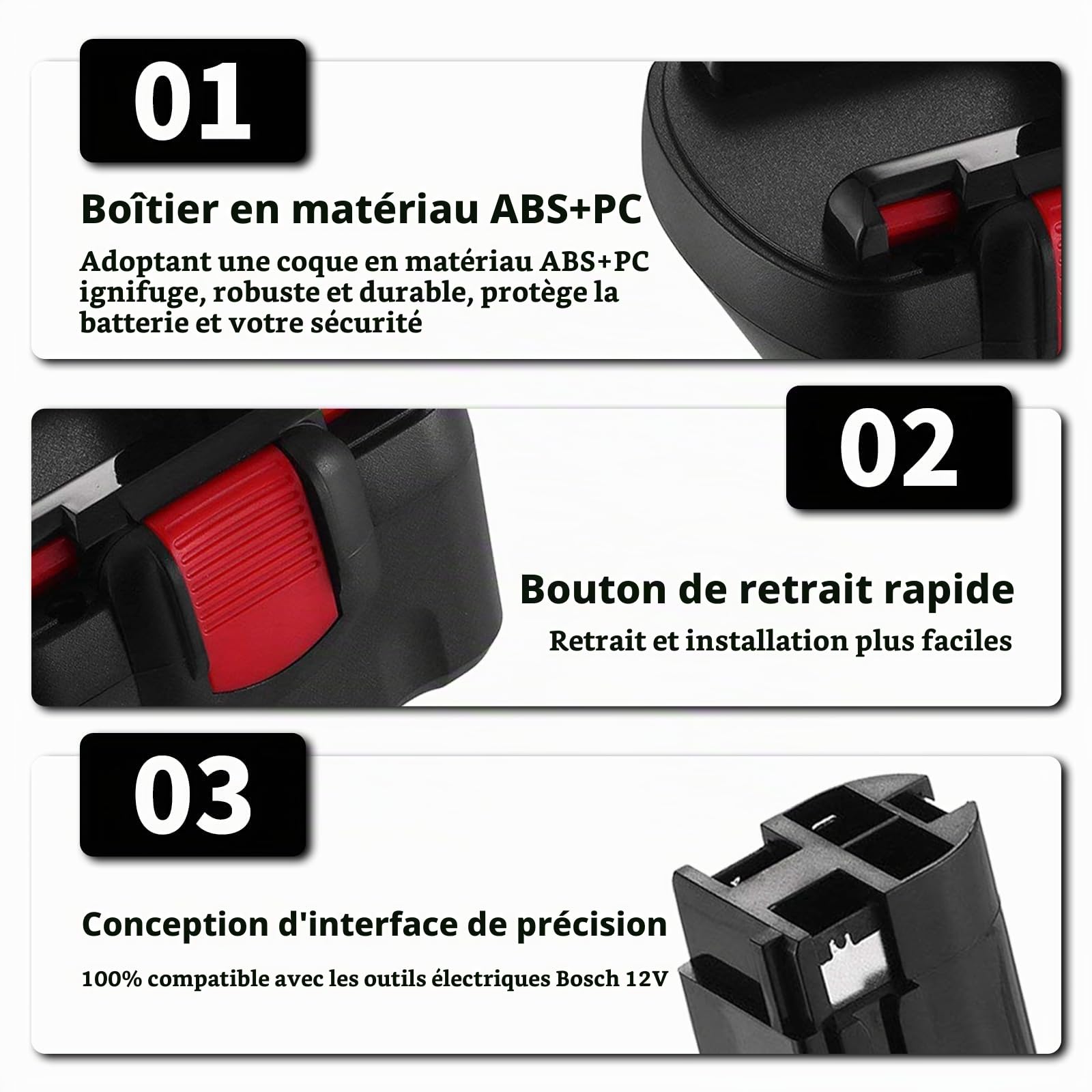 2X 12V 3.6Ah pour Bosch Batterie Ni-MH de Remplacement BAT043 BAT045 BAT120 BAT049 BAT139 PSR 12VE-2 PSB 12VE-2GSB 12VE-2GLI 2607335261 2607335273 2607335374 Outils électroportatifs