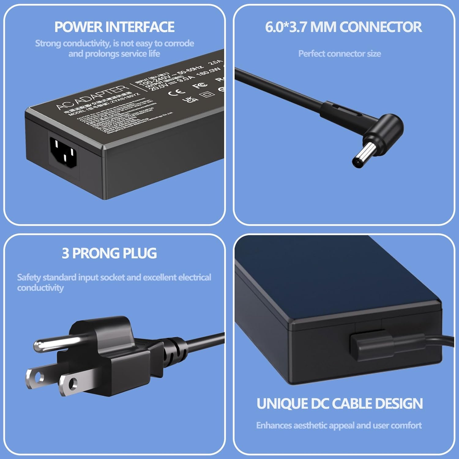 20V 9A 180W for Asus Laptop Charger Replacement for Asus TUF FX705D FX705DD FX705DT FX705DU FX705DY FX705G FX705GD Asus ROG Zephyrus G GA502 GA502D GA502DU Laptop Supply Power Adapter Cord-6.0*3.7MM