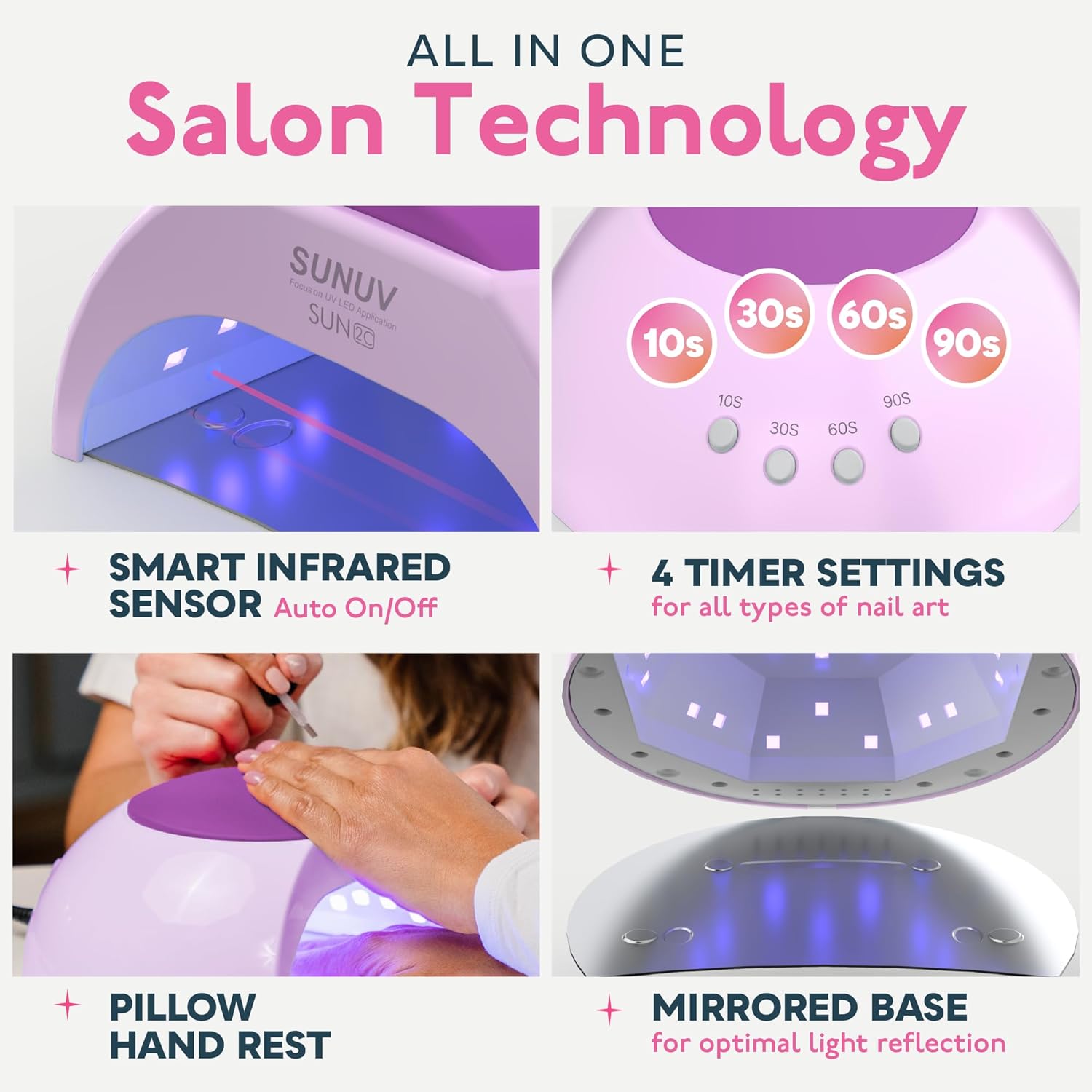 SUNUV SUN2C Purple UV LED Nail Lamp 48W, 600 PCS Medium Almond Gel Nail Tips