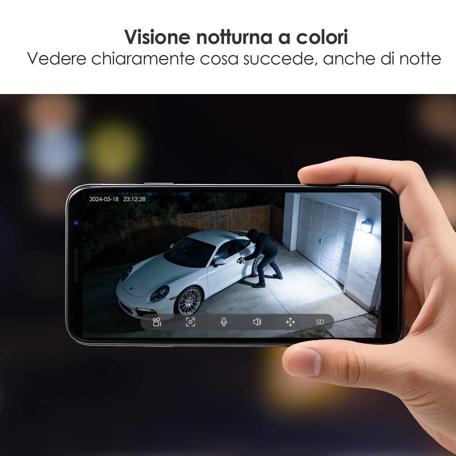 CZEview 2K Telecamera Wi-Fi Esterno con Pannello Solare, 360° PTZ, Videocamera Sorveglianza, Rilevazione di Movimento PIR con Allarme, IP65