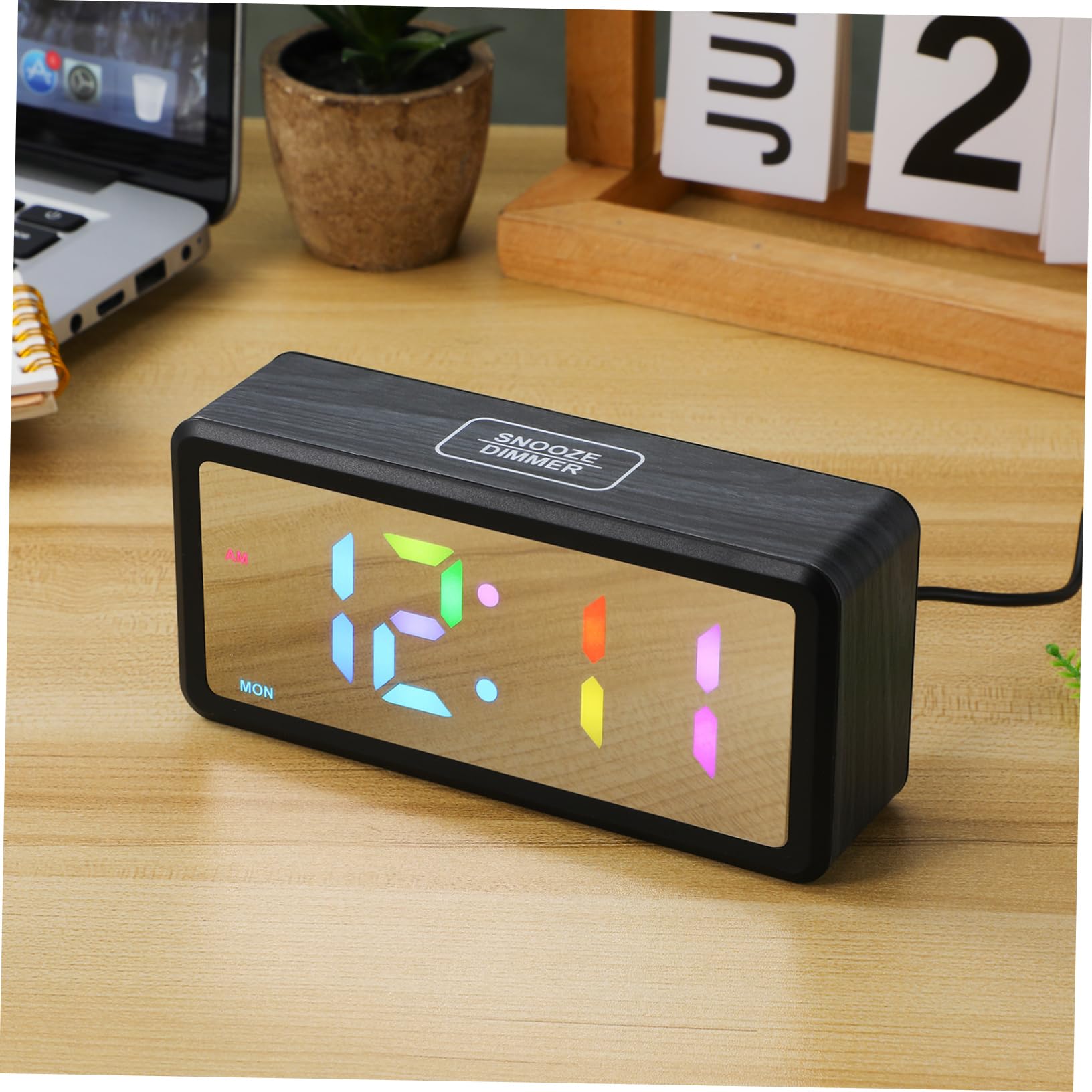 TOPBATHY Orologio in Legno Led Con Illuminazione Rgb Display Ampio e Modalità Legale Per Camera Da Letto e Ufficio