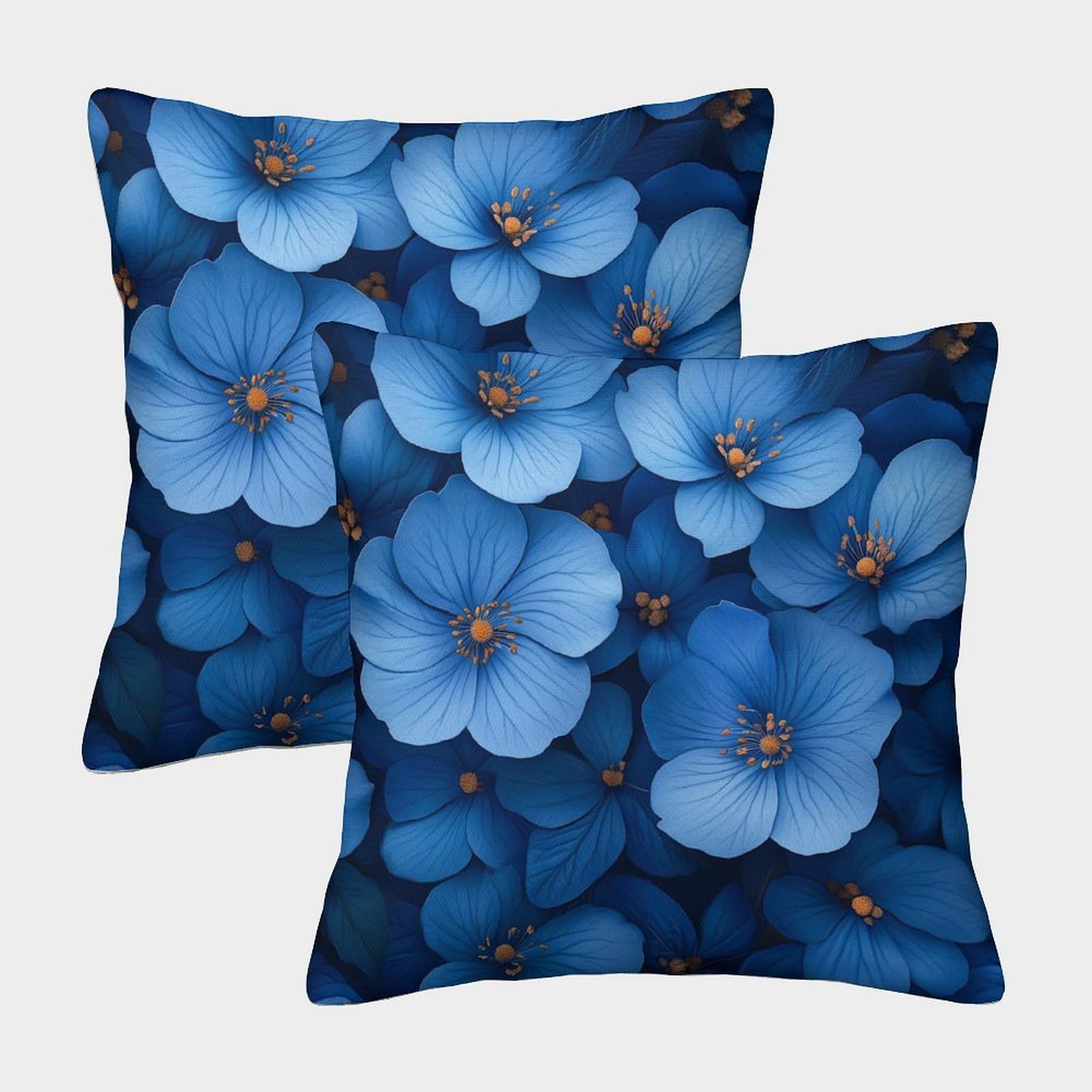 kaiyun 2 Pack Blue Flowers,Beautiful Pattern 3D Cushion Cover Pillow Cover Sofa Outdoor Decoration Square 50x50cm