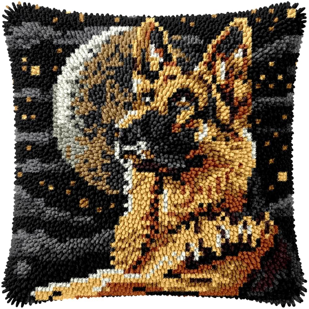 Kitphoenix Diy Latch Hook Kit - Dog Needlework Pillow Cover 43Cmx43cm - Embroidered Carpet Pillow