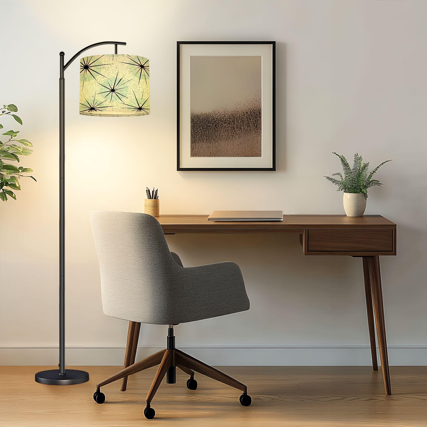 Drum Lamp Shade Atomic Starbursts Mid Century Modern Sputnik Palm Springs Radiating Lampshades for Floor Lamps Table Lamp Pendant Light 8.9"x11" Linen Lamp Cover Replacement Large Lamp Shade