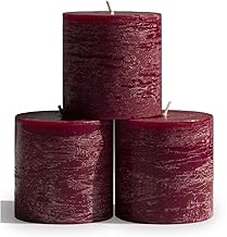 CANDWAX 7.6x7.6 cm Pillar Candles Set of 3 - Decorative Rustic Candles Unscented and Dinner Candles - Ideal as Wedding Candles or Large Candles for Home Interior - Burgundy Candles