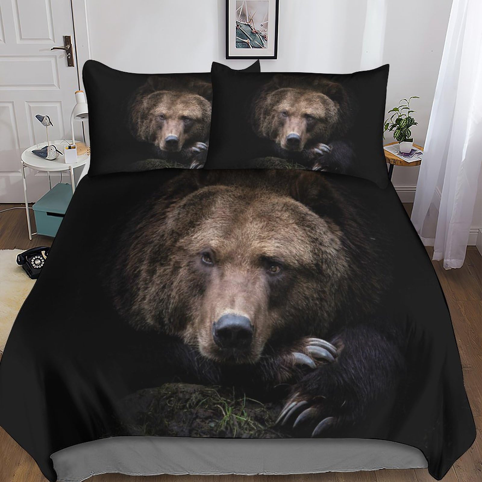 Housse de couette Grizzly pour chambre d'ado et enfant, parure de lit faune sauvage en microfibre