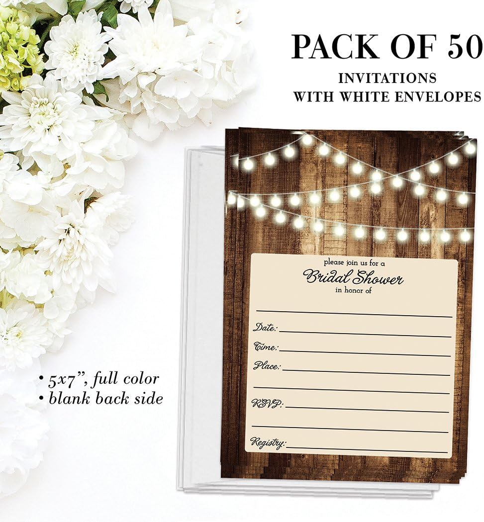 Digibuddha DB Party Studio SET of Rustic Bridal Shower Invitations & Thank You Cards with Envelopes (50 of each) Shabby Chic Fill In Wedding Party Invites Thank You Notes VS0007L