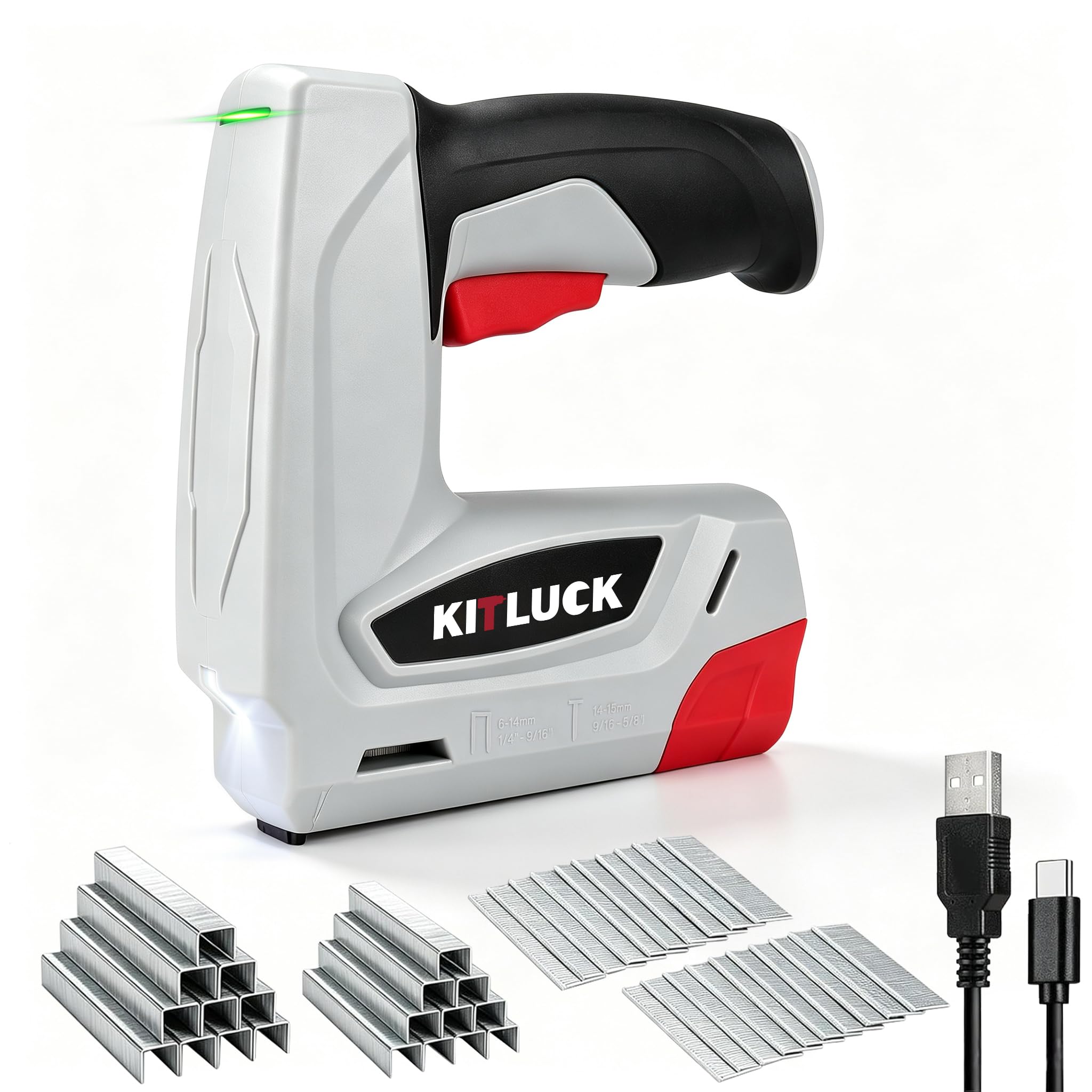 KITLUCK Pinzatrice elettrica senza fili 2 in 1, kit di chiodatrice elettrica ricaricabile USB da 4 V, batteria da 2000 mAh con 2000 punti metallici e 1000 chiodi, cucitrice elettrica portatile per