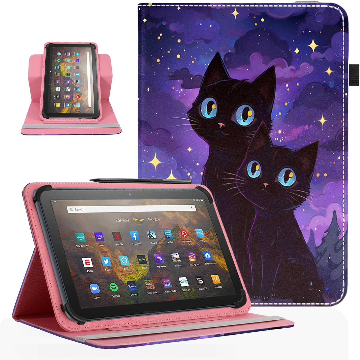Universal 10 10.1 Inch Android Tablet Case,360 Degree Rotatable Kickstand Multiple Viewing Protective Cover for 9.6″ 10.1″ 10.5″ Touchscreen Tablet,Cats Universal 10 10.1 Inch Android Tablet Case,360 Degree Rotatable Kickstand Multiple Viewing Protective Cover for 9.6″ 10.1″ 10.5″ Touchscreen Tablet,Cats