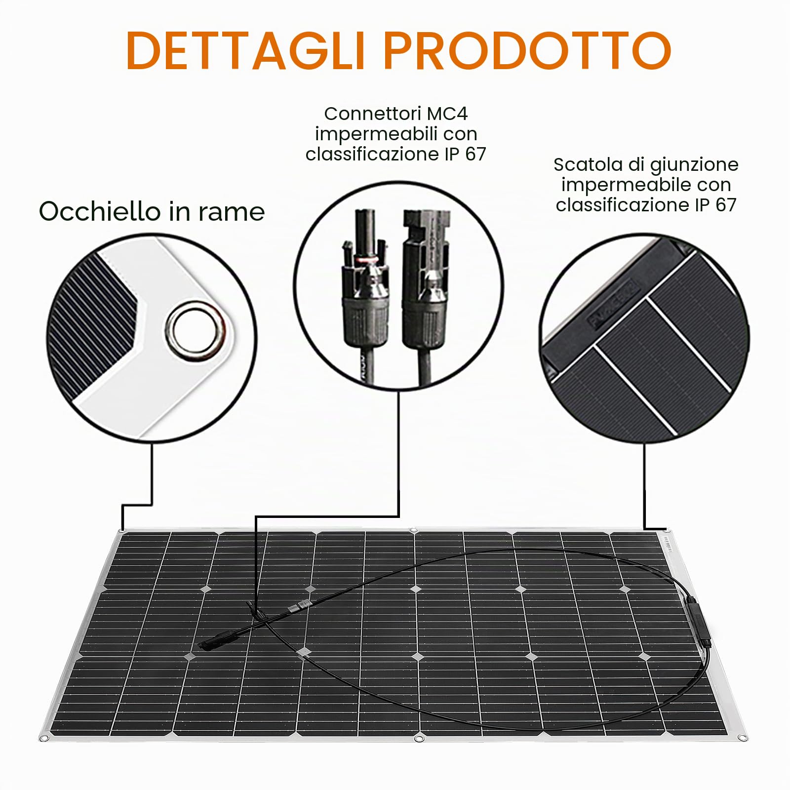 100W 18V Pannello Solare Flessibile Monocristallino Pannelli Fotovoltaico per Camper Barche Roulotte Furgoni Batterie 12V e Altre Superfici Irregolari