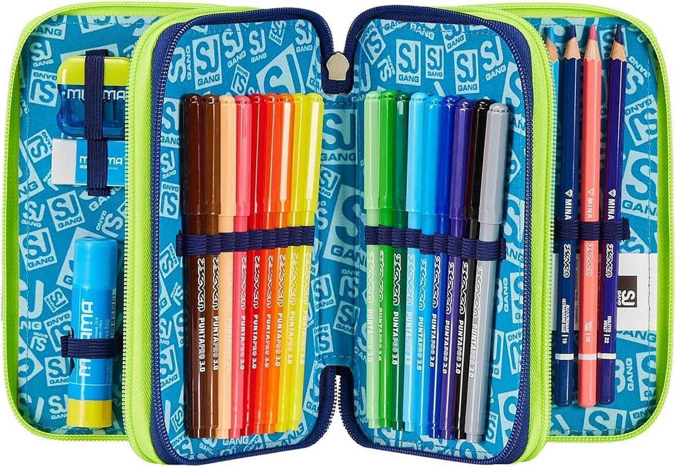 Seven. Schoolpack Zaino Scuola SJ Gang Boy Estensibile T-Rex + Astuccio 3 Zip Completo con Portachiavi