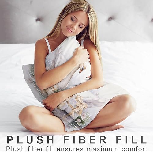 Miniatura 3 de Funda de almohada con cisnes blancos de 12 x 20 pulgadas, diseño de pájaros de belleza, alas de animales, súper suave, funda de cojín grande,