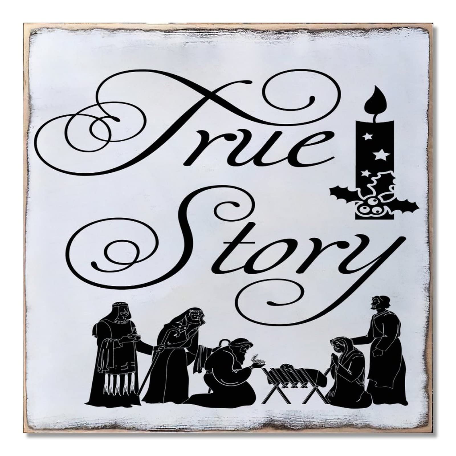 Plaque en bois True Story de noel pour decoration maison table et cuisine