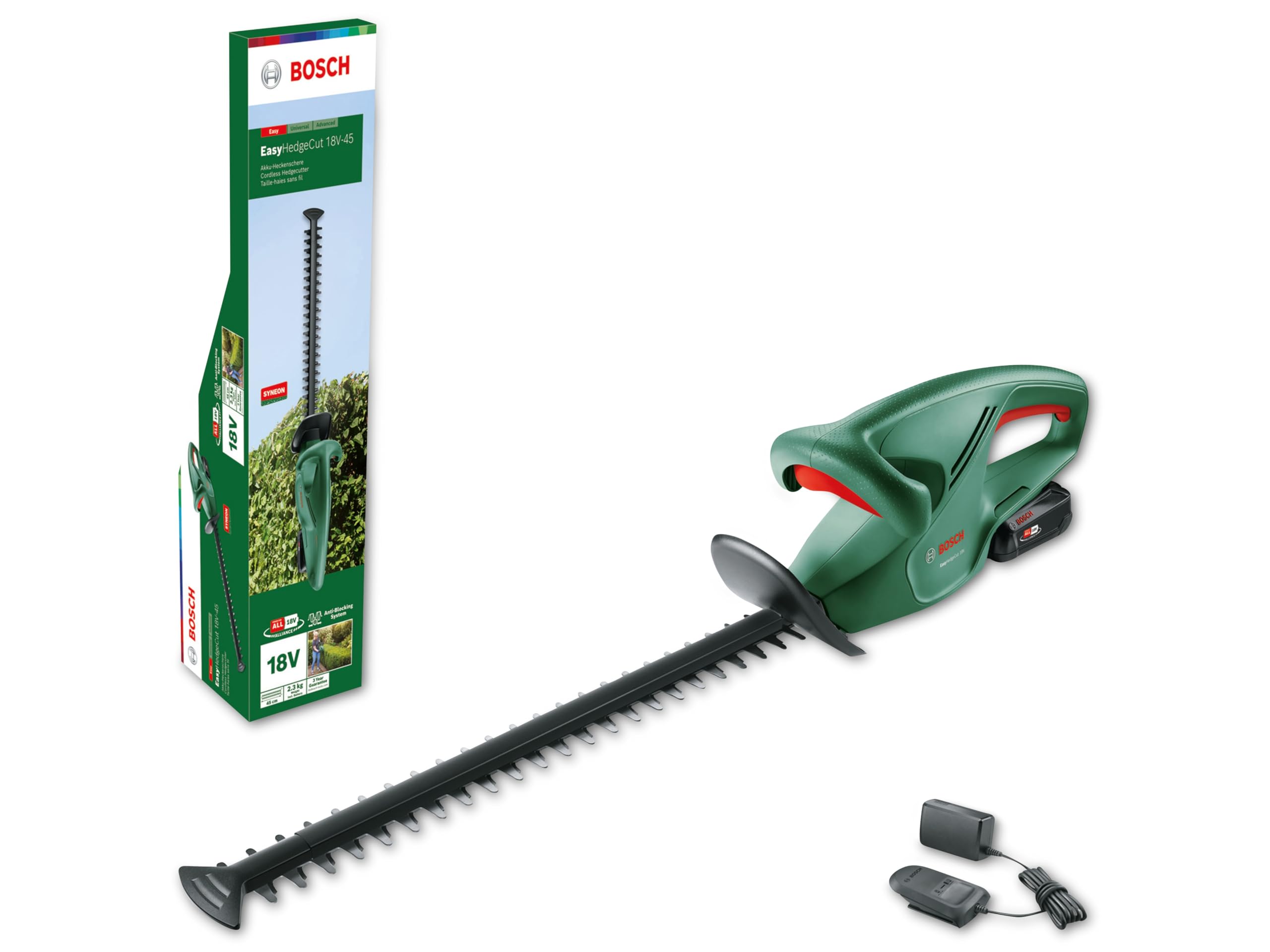 Bosch Akku Heckenschere EasyHedgeCut 18-45 (1 Akku 2,0 Ah, 18-Volt-System, Messerlänge 45 cm, im Karton)