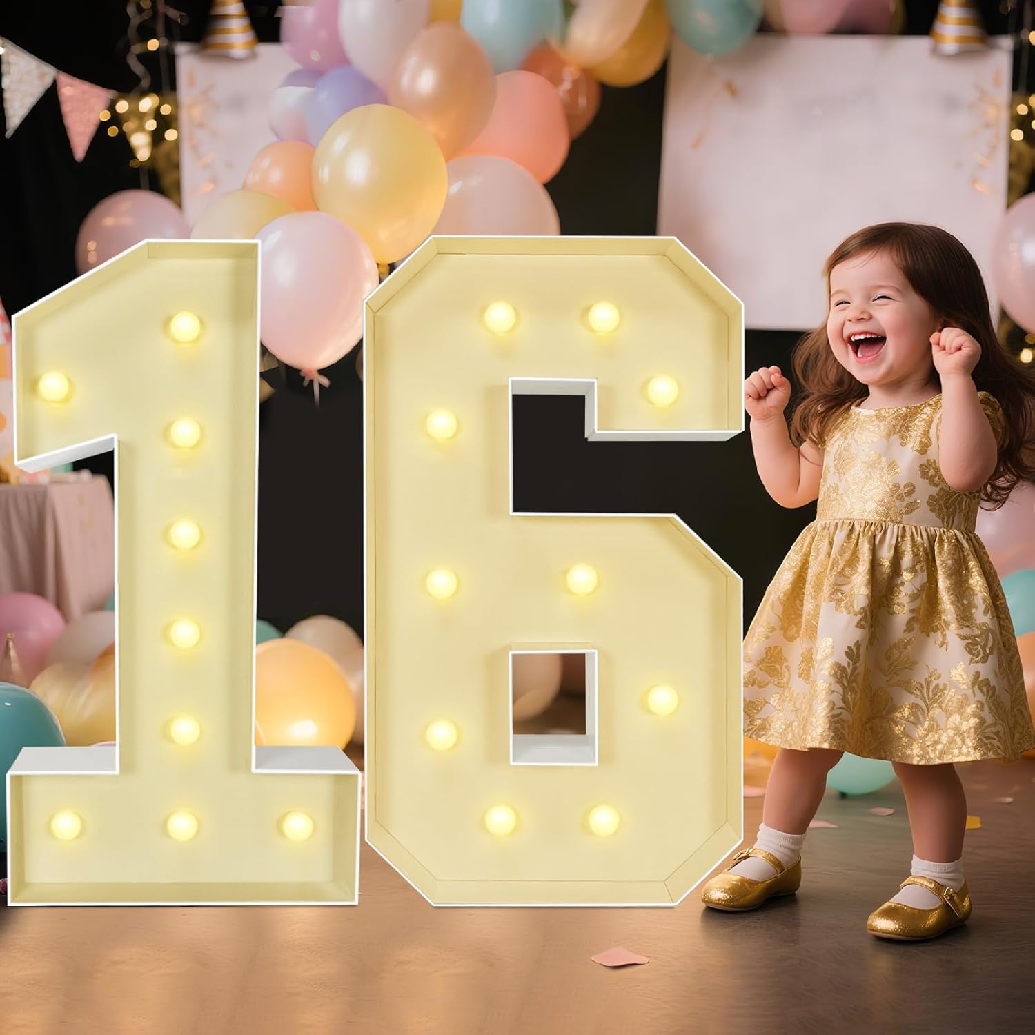 Marquee Light Up Numbers: 3FT Large Decorative Letters Signs for Party Decorations Baby Shower Birthday Wedding Engagement Anniversary, 3 Feet Tall Pre-Cut DIY Foamboard Number 16 - Easy to Assemble