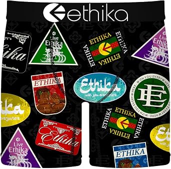 Ethika Mens Mid Boxer Brief, Extended Length, 4-Way Stretch with Signature Waistband - Out The TrunkBLK,L