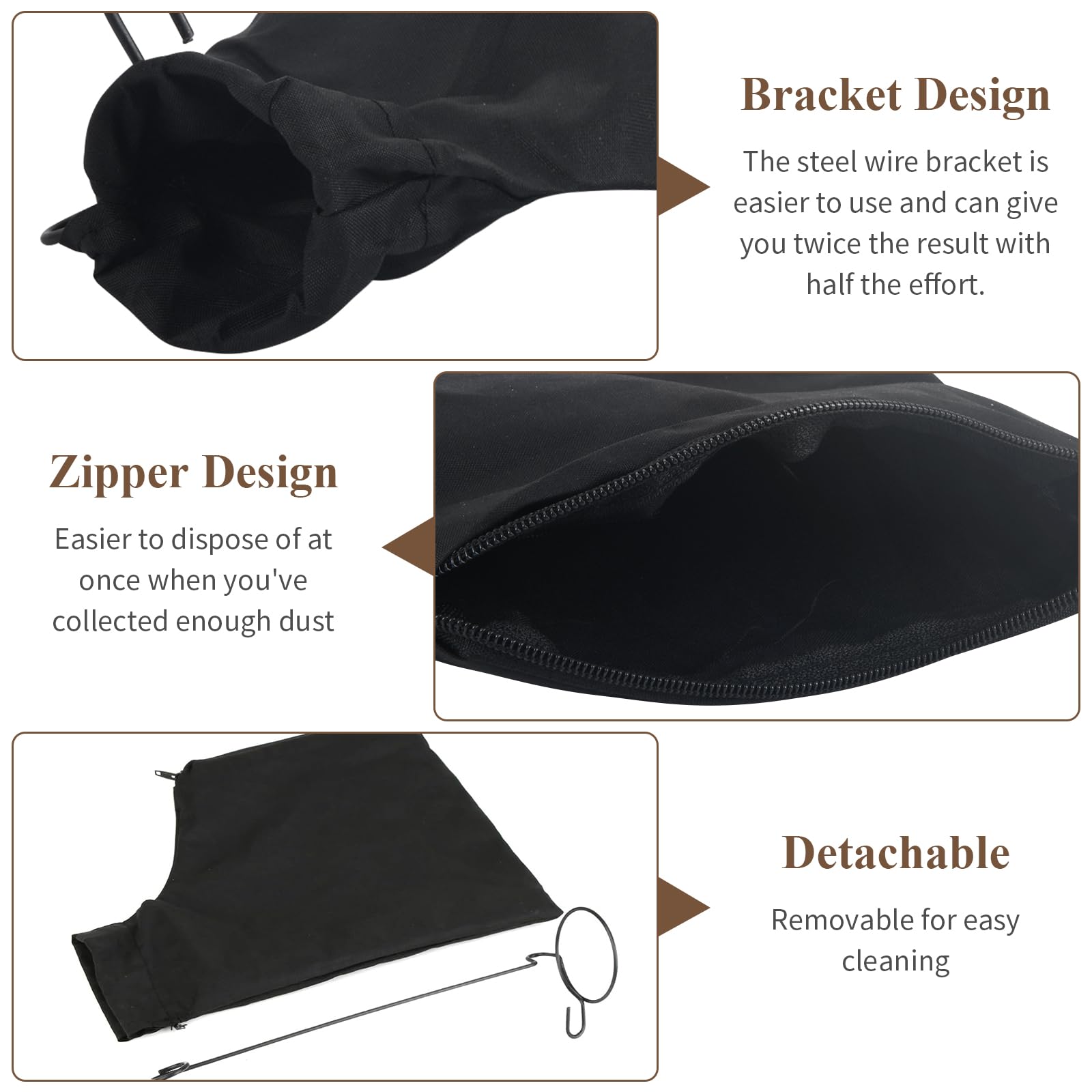 Volumoon Bolsa de Polvo para Sierras Ingletadoras para Modelo 255, Saco Para Polvo, Sierra de Inglete Negra Colector de Polvo con Cremallera y Soporte Alambre, Bolsa De Recolección De Polvo