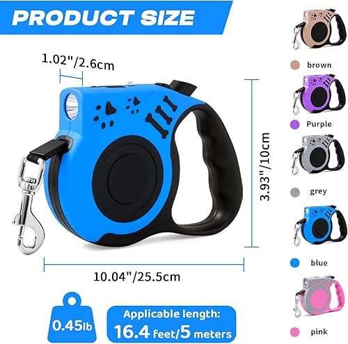 Miniatura 3 de Correa retráctil para perro con linterna recargable USB para paseos nocturnos, correa telescópica automática de tractor de 16 pies para perros