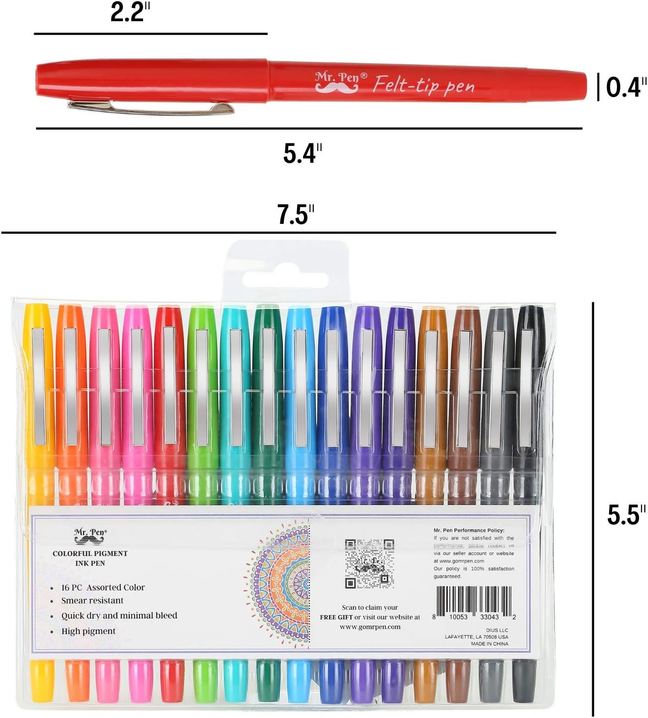 Mr. Pen- Felt Tip Pens, 16 Pack, Colored Felt Tip Pens, Marker Pens, Felt Pens, Felt Tip Markers, Felt Markers, Felt Tip Pens Assorted Colors, Felt Tip Marker Pens, Felt Tip Pens Fine Point