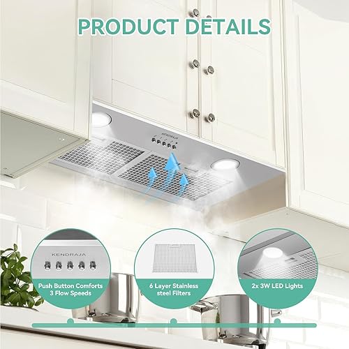 Miniatura 3 de Campana extractora integrada de 30 pulgadas de 700 CFM para cocina | Campana de ventilación de estufa de acero inoxidable con luces LED brillantes,