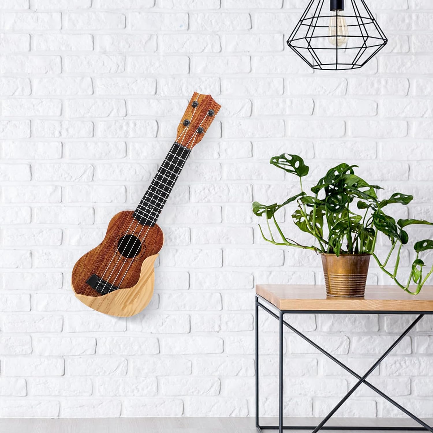 FUOYLOO Bass Wall Hanger for String Music Instruments and Guitar, Space-Saving Plastic and Wood Guitar Ukulele Wall Mount Rack with Installation Tools for Exhibition and Shop Display