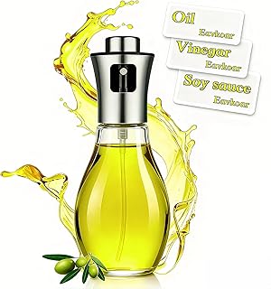 Olive Oil Fine Mist Spray Bottle - 6.7oz/200ml Cooking Sprayer for Air Fryer, Salad, Grilling & Frying - Kitchen Essential Tool（304 Stainless Steel）（with 3D stickers）