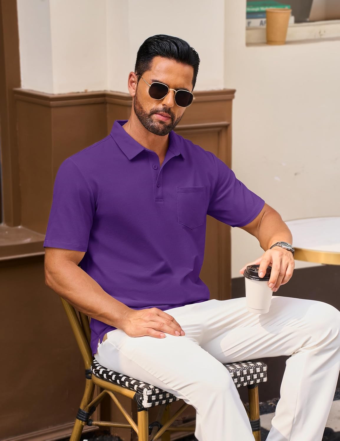 Cotrasen Polo Shirts for Men Cotton Pique Short Sleeve Golf Shirts with Pocket Classic Casual Moisture Wicking Polos - Image 3