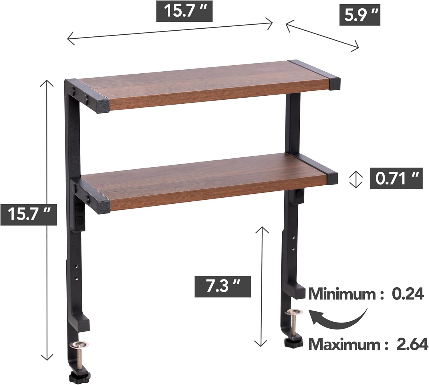 Clamp on Desk Shelf 2-Tier Shelving Unit Table Organizer Above or Under Desk, Storage Tray Desk Workspace Organizers Desktop Storage Table Extender for Office Home (15.7 * 5.9 inch)