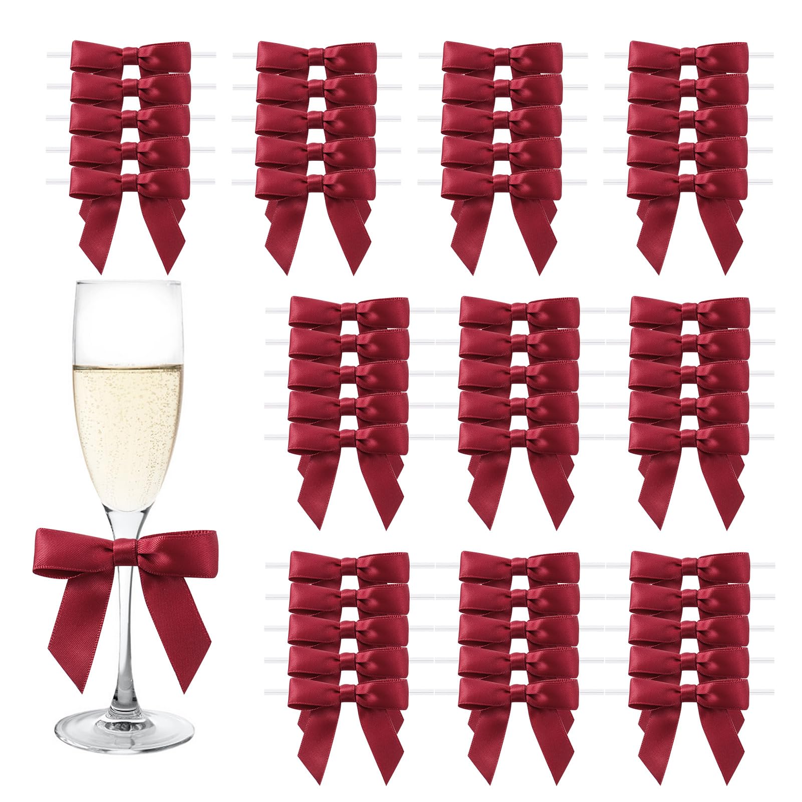 MORSUNBELA Gift Bows Dark Red Wedding Decoration Small Bows Gift Mini Bow for Birthday Communion Christmas, Pack of 50, Red Wine