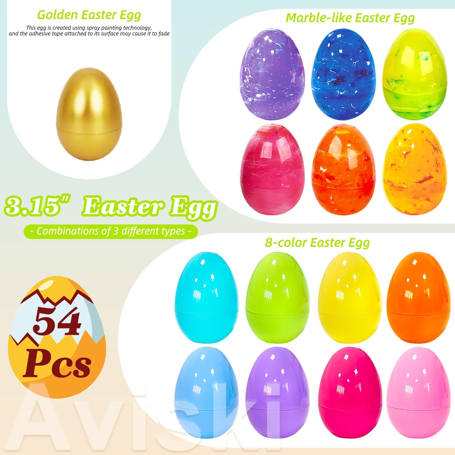 Aviski 54Pcs 3.15" Large Iridescent Marble Easter Eggs Golden Eggs for Kids Basket Bag Stuffers Fillers, Easter Hunt Game, Toys Filling Treats and Easter Theme Party Favor