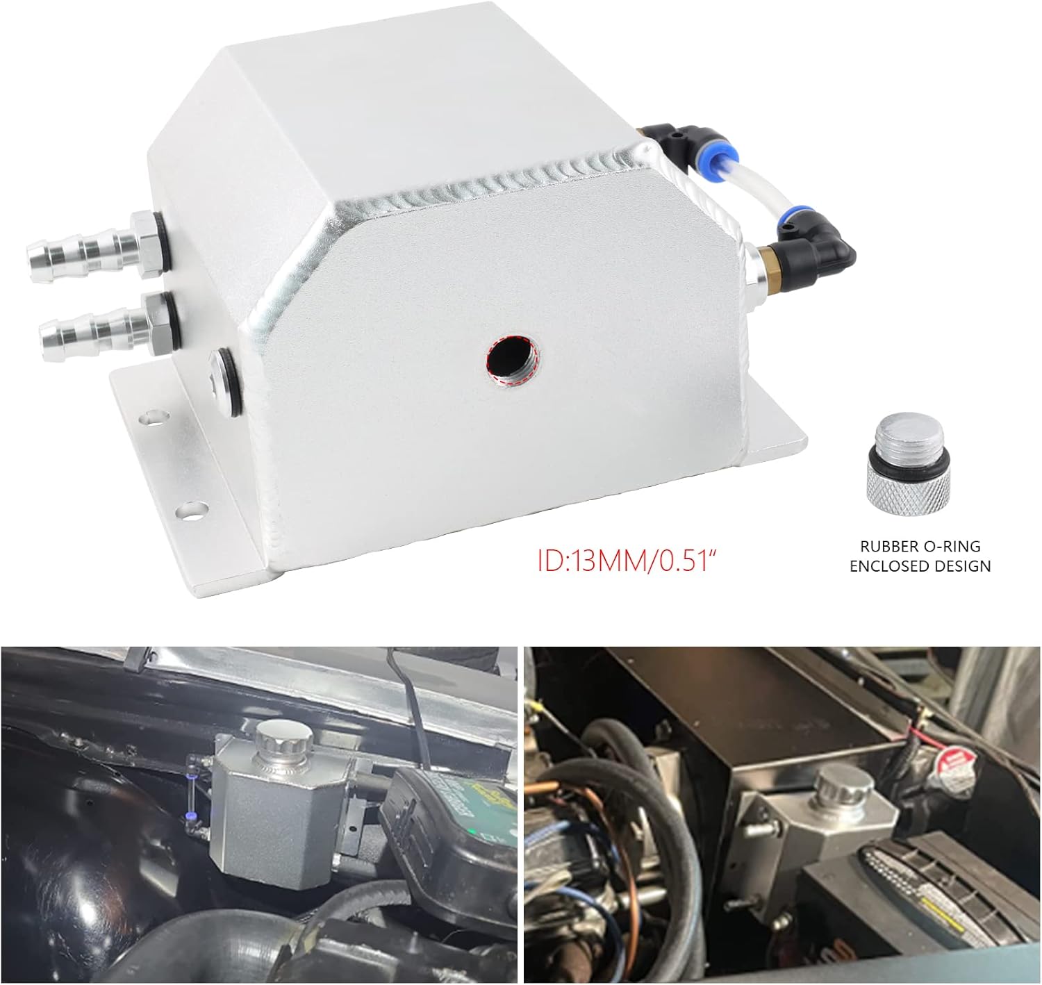 Universal 1L Coolant Radiator Tank - Overflow & Expansion Tank, Recovery Water Reservoir (Silver)