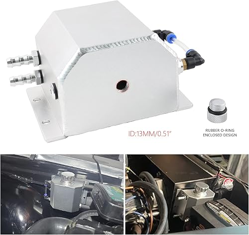 Miniatura 7 de Tanque de Radiador de Refrigerante Universal de 1L - Tanque de Desbordamiento y Expansión, Depósito de Recuperación de Agua (Plateado)