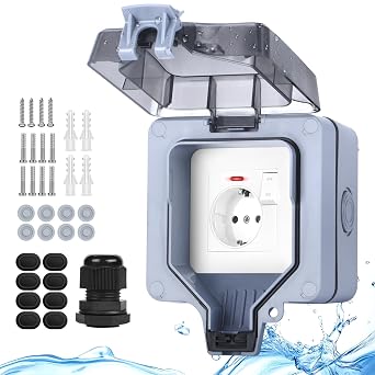 2024 Outdoor Socket Waterproof Socket Outdoor IP66 with Switch Indicator Light Outdoor Socket Surface-Mounted Garden Outdoor Socket Wall Socket with Lockable Hinged Lid Single Socket