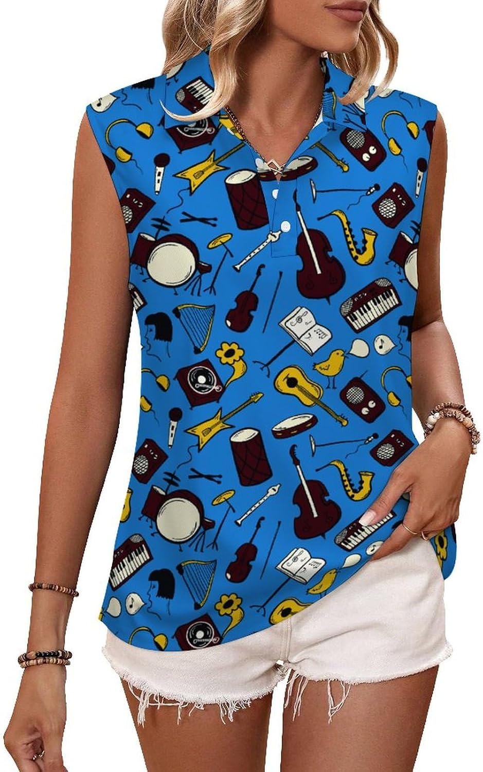Funny Drumms Drummer Golf Shirts for Women V Neck Tennis Polo Tank Tops Blouses Sleeveless T-Shirts