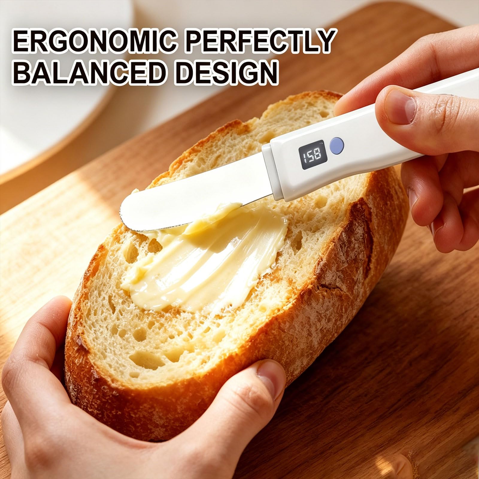 Cuchillo de Mantequilla Calentado, Untador de Mantequilla Eléctrico con 2 Ajustes de Temperatura (131°F & 158°F) y Pantalla LED Digital, Untador de Mantequilla de Acero Inoxidable de Calentamiento