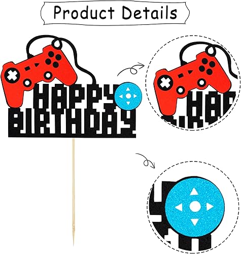 Miniatura 5 de Decoración de pastel de feliz cumpleaños, controlador de juego con purpurina, decoración divertida para pasteles de fiesta para niños y niñas