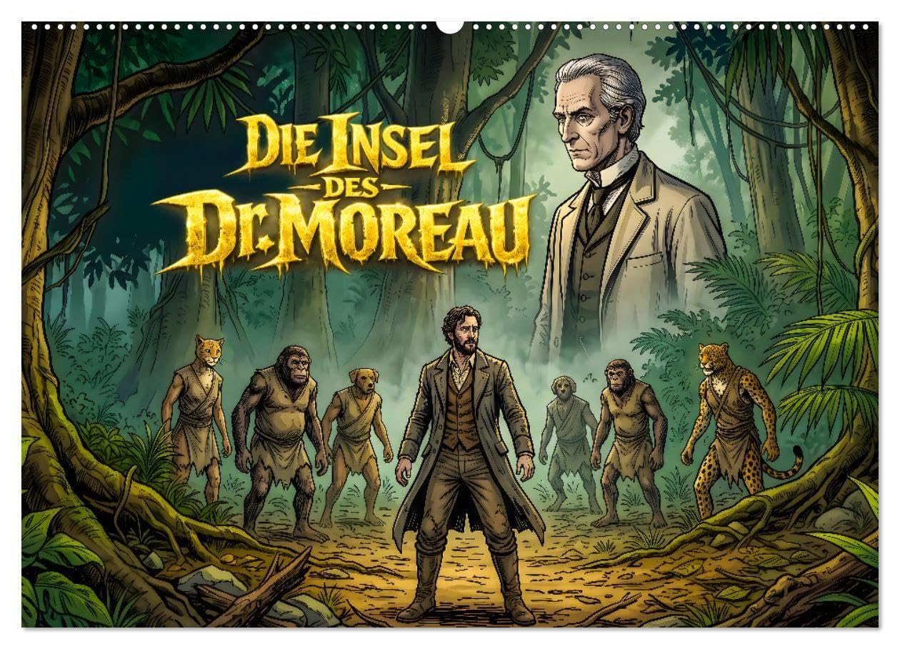 Die Insel des Dr. Moreau (Wandkalender 2027 DIN A2 quer), CALVENDO Monatskalender: Die düstere Geschichte von Dr. Moreaus Insel als spektakulärer Graphic-Novel-Kalender. (CALVENDO Kunst)