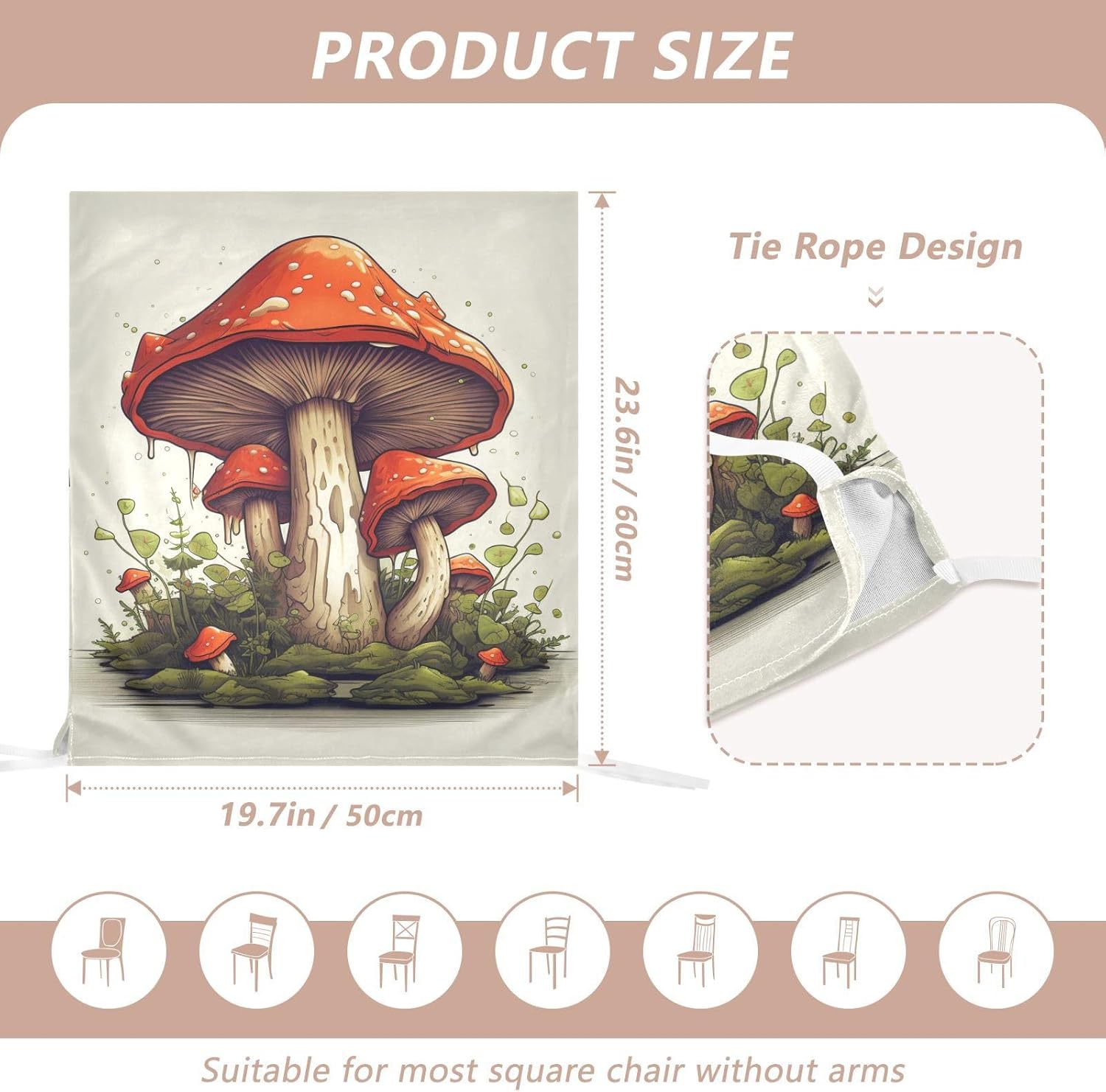 ALAZA Red Mushroom Chair Back Cover Set of 6, Washable Reusable Removable Chair Slipcovers Decorative Chair Cover for Home Kitchen Wedding Party