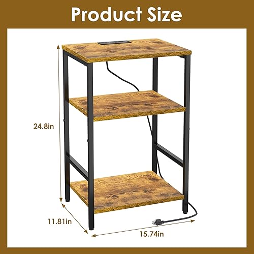 Miniatura 3 de X-cosrack Mesa auxiliar con estación de carga, mesa auxiliar con puertos USB y tomacorrientes, mesita de noche con estantes de almacenamiento para