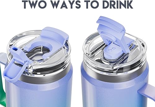 Miniatura 73 de Meoky Vaso de 32 onzas con asa, vaso aislado con tapa y popote, taza de viaje de acero inoxidable, 100% a prueba de fugas, mantiene el frío durante