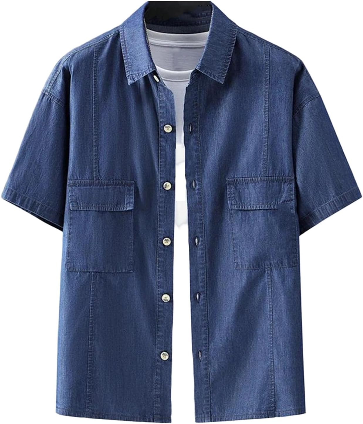 Men's Lightweight Short Sleeve Plus Size Denim Shirt Work Fishing Button Down Cotton Jean Jacket